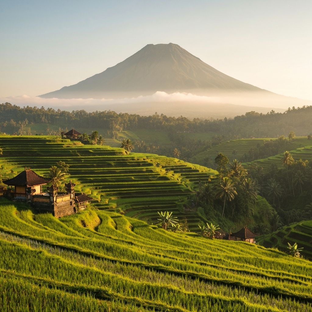Lush Bali rice terraces at golden hour