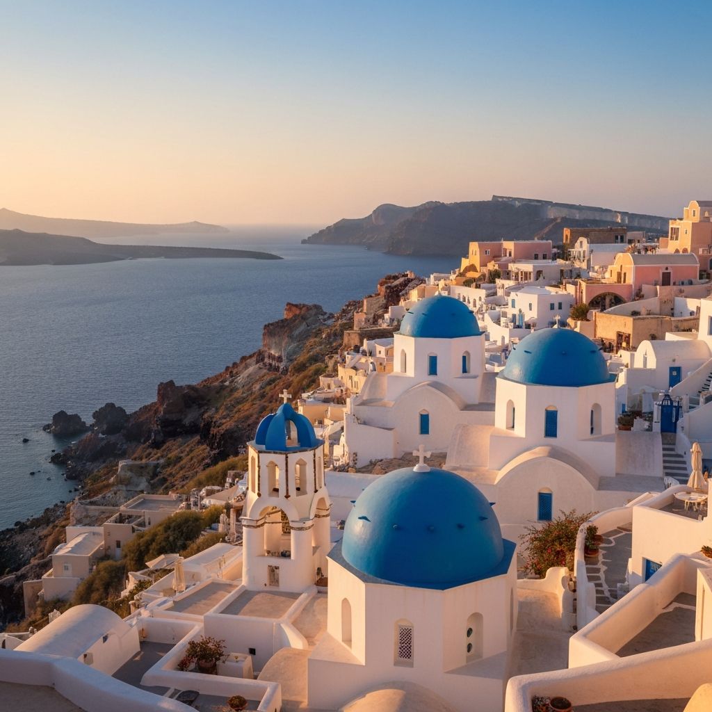 Stunning Santorini sunset over the sea